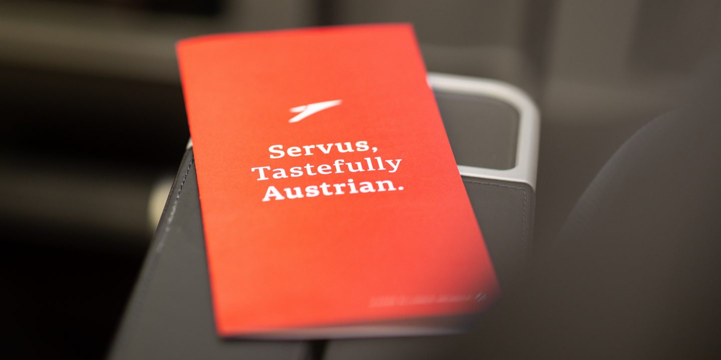 Menu card with the inscription 'Servus, Tastefully Austrian'.