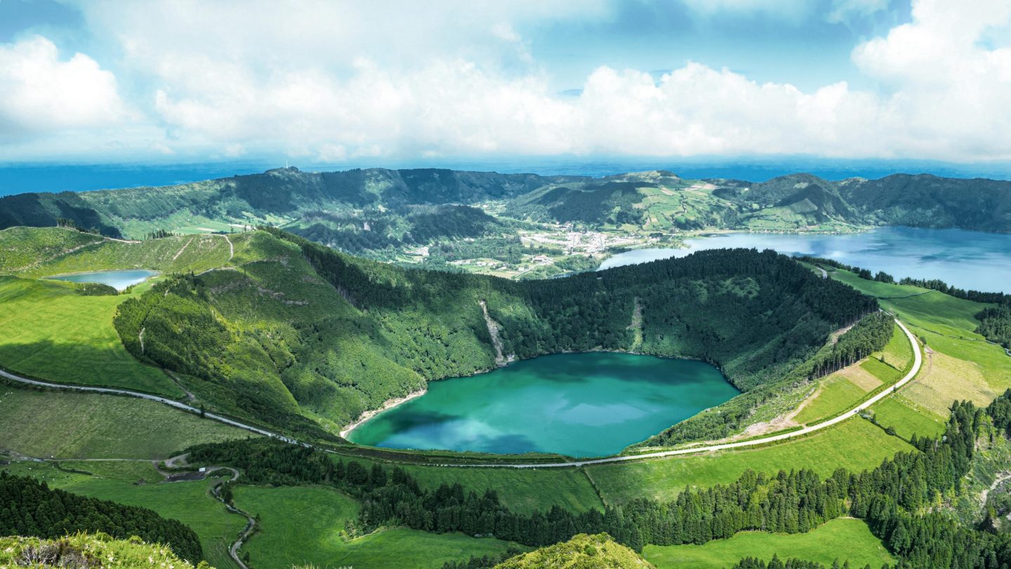 Blick auf den Kratersee, Azoren.