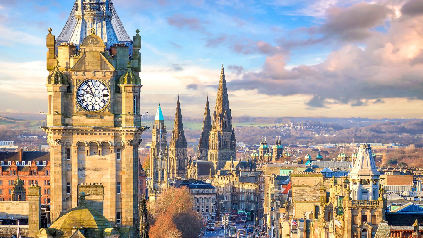 Old town Edinburgh and Edinburgh castle in Scotland UK