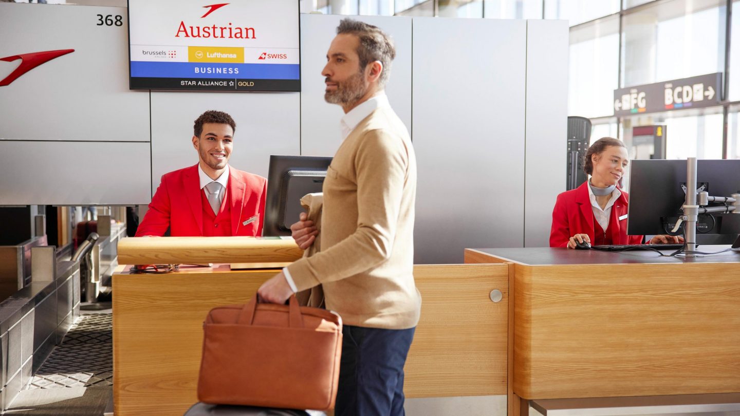 Austrian Airlines service desk at the airport.