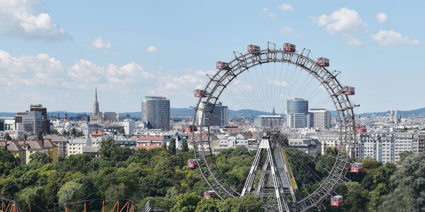 Vienna Ferris Wheel in the background, symbolizing entry within the Schengen Area.