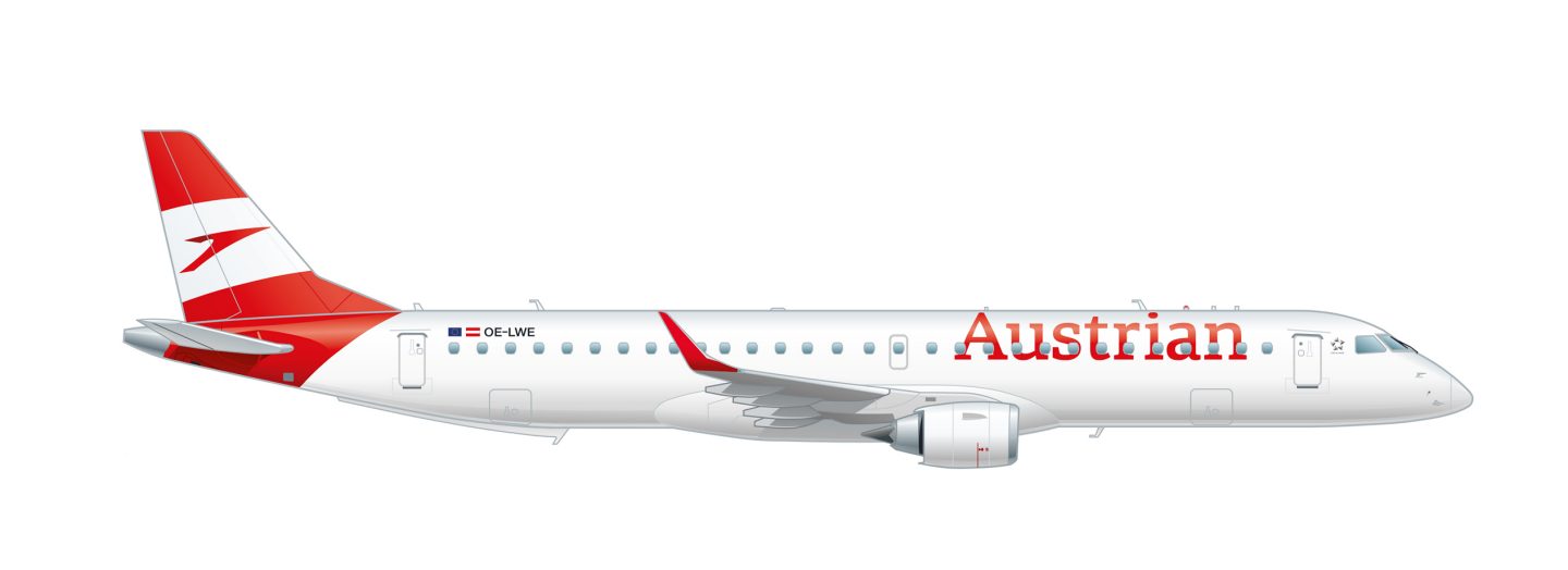 Side view of the Embraer 195 in Austrian design