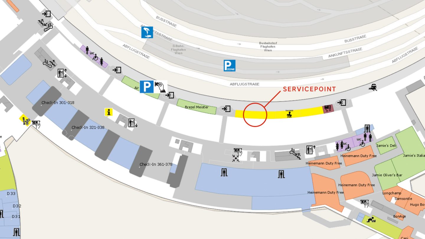 Site plan of the Austrian Service Center at the check-in desks at Vienna Airport